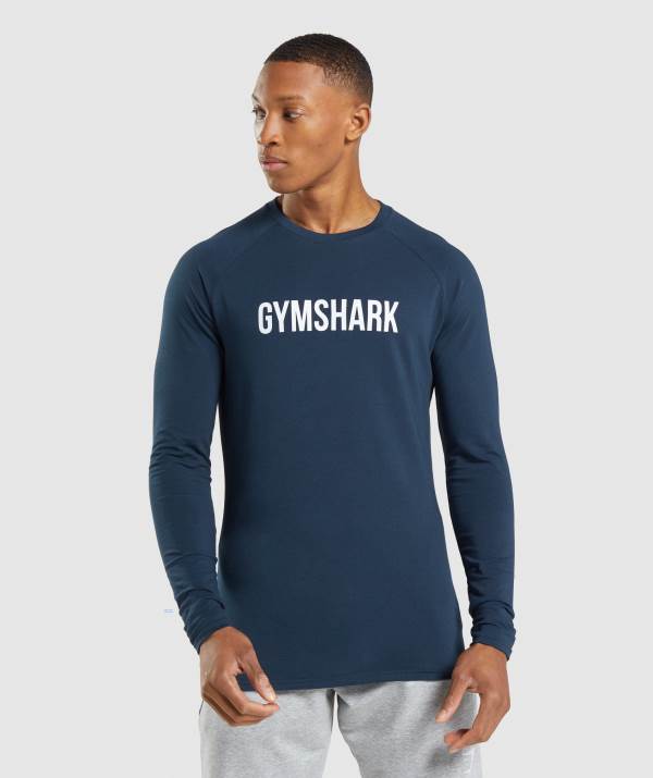 Panske Mikiny Gymshark Apollo Long Sleeve Námornícka Modrá | HW0834629